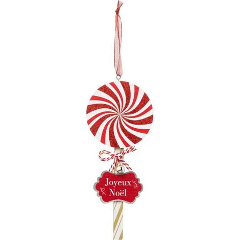 Paris Prix - Sujet De Noël En Bois sucette 22cm Rouge