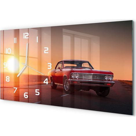 Horloge Murale Décoration Murale XXL 60x30 cm Verre Trempé Élégante Voiture rouge (1/5)