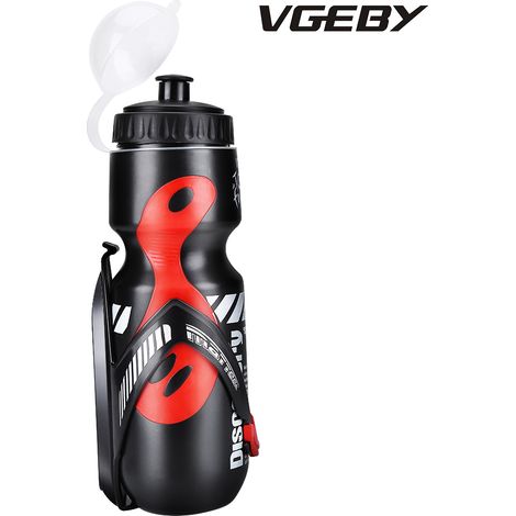 Bouteille d'eau de 650 ml avec porte-bidon pour vélo de montagne (noir et rouge) (1/5)