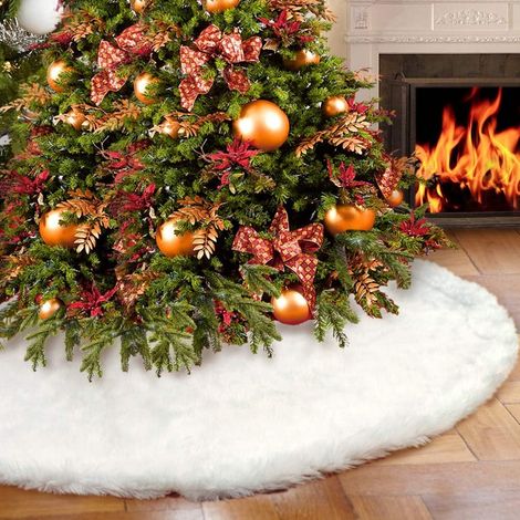 Falda para árbol de Navidad de piel sintética, 122 cm, blanco nieve, para decoración navideña. (1/4)