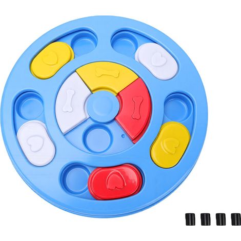 Jeu interactif pour chien, jouet Puzzle, bol à alimentation lente, distributeur de friandises, entraînement mental pour animaux de compagnie, bleu ciel rond (1/5)
