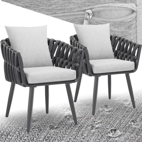 Lot 2 chaises jardin tressage cordage anthracite