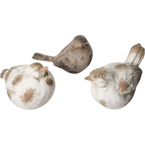 Set di 3 statuine decorative da giardino Elemento decorativo Uccelli in MgO beige Anghiari