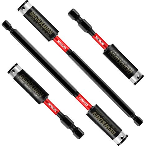 Magnetic Bit Holder Set of 4 Impact Resistant with Double Locking Function, S2 Steel Hex Shank for Screwdrivers and Drill Bits (2x75mm, 2x150mm) (1/5)
