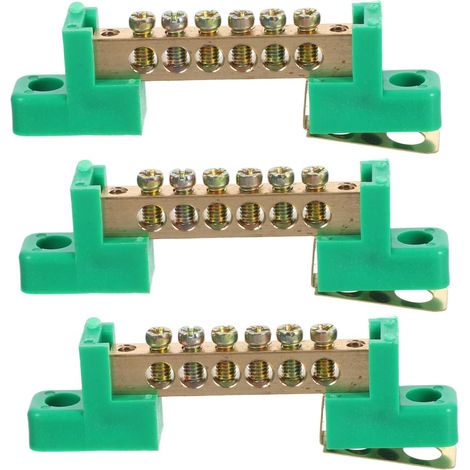 Bornier De Terre En Cuivre Bloc De Connexion Fixe Vert Pour Tableau ÉLectrique Barrette De Mise À La Terre 3 PièCes Pour BoîTes De Distribution Et CâBlage (1/5)
