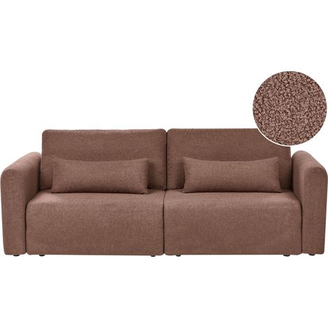 3 Seater Sofa Bed Brown Boucle Upholstered Sleeping Function Add Pillows Foldable VAXHOLM (1/5)