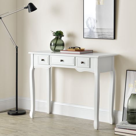 Mesa Consola Hirschhorn con 3 cajones - 78 x 100 x 35 cm Vintage MDF/pino - Blanco [en.casa] (1/5)