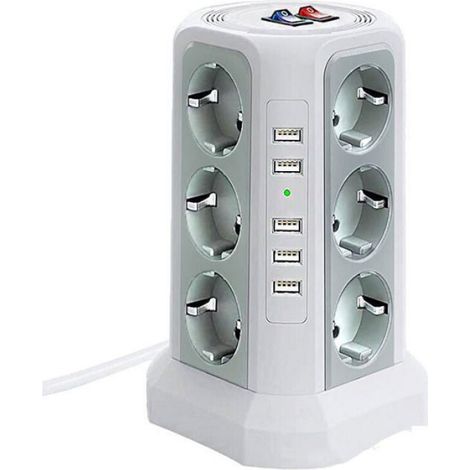 Tour multiprise parafoudre et surtension, Multiprise Electrique avec 5 Ports USB et 12 Prises, multiprise avec et 3 Interrupteurs (1/3)