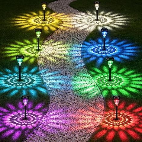Pack of 8 Solar Outdoor Garden Lights 7 RGB Colors Warm White Light IP65 Waterproof Solar Light Multicolor for Path Patio Driveway Outdoor Garden Lighting (1/5)