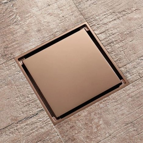 (D)Rose Gold Bathtub Drain Stopper Bathroom Brass Floor Shower Drain Waste 10cm Floor Anti-odor Drainer Square Toilet Drainage (1/4)