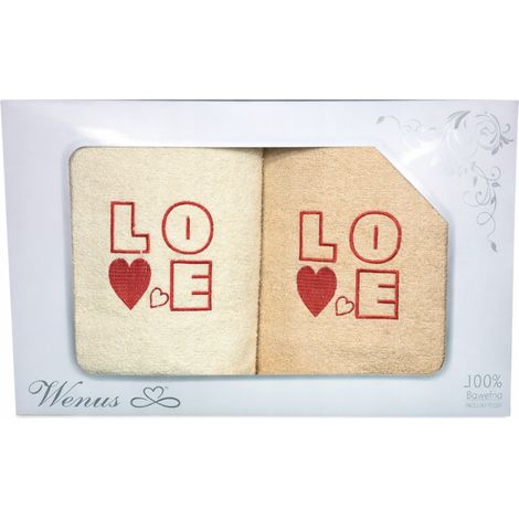 Handtuchset mit „Love“-Stickerei, 70 x 140 cm, ecru, beige (1/2)