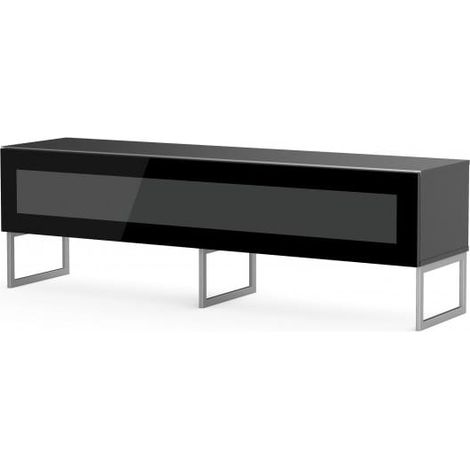 Meuble TV verre infrarouge et mélaminé noir pieds métal Verona 160cm (1/5)