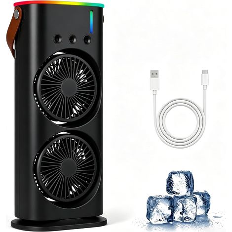 Mini climatiseur portable 4 en 1, réservoir d'eau de 280 ml, ventilateur rechargeable par USB avec fonction d'humidification, 3 vitesses de ventilation, 3 niveaux de brumisation et éclairage LED, clas (1/5)