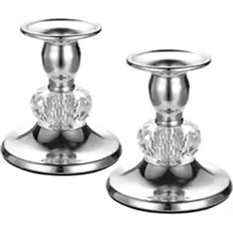 Lot de 2 bougeoirs argentés pour bougies coniques, bougeoirs vintage en laiton, supports de bougies en cristal, bougeoirs élégants (1/5)