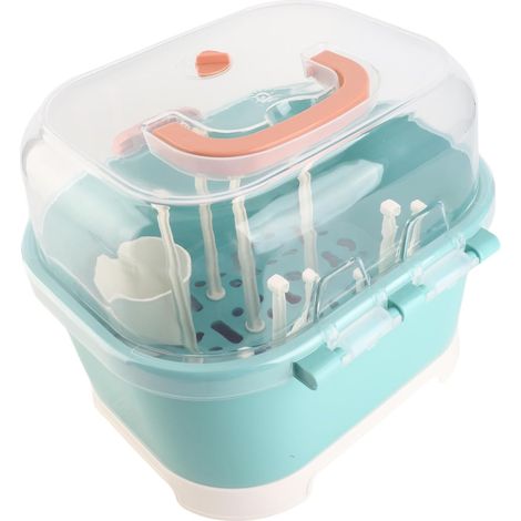 1 - Sèche-Biberons - Boîte de Rangement - Support de Séchage avec Couvercle - Pour Biberons et Ustensiles Bébé - Plastique Robuste - Blanc - 30x20x15cm (1/4)