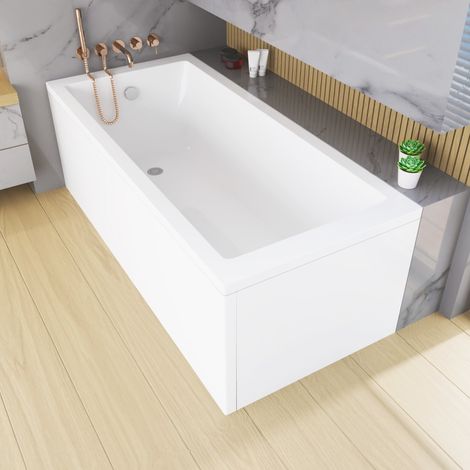 ECOLAM Badewanne Tami 190 x 90 cm + Schürze große Wanne für zwei Personen Rechteck Acrylwanne weiß glänzend + Acrylverkleidung Ablaufgarnitur Ab- und Überlauf Füße Silikon (1/5)