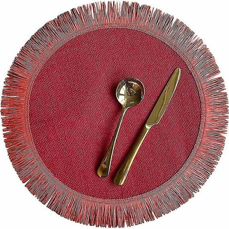 lot De 6 (rouge) 38cm Sets De Table Ronds En Jute Avec Franges Simples Pour Dcoration De Table, Isolation Thermique (1/5)