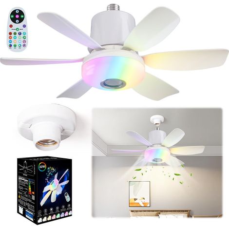 Ventilatore da soffitto RGB da 47 cm con luce e telecomando - Colori RGB dimmerabili, 3 velocità del vento regolabili, timer, ventilatore da soffitto silenzioso per camera da letto [Classe energetica 