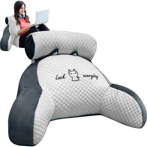 Coussin de lecture pour adultes, 60×40×20 cm, coussin de lecture 2 en 1 extra large avec support pour la nuque et les bras, coussin câlin pour le dos (gris clair, XL) (1/5)