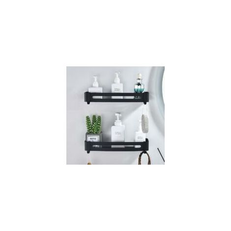 Schwarzes Duschregal, kein Bohren erforderlich, Duschkorb aus Aluminium zur Wandmontage, Badezimmer-Ablage, selbstklebendes Duschregal, langlebig, rostfrei (2-lagig)