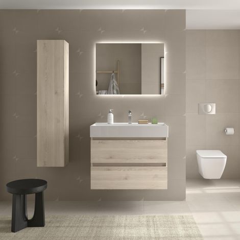 Meuble de salle de bain BEQUIA 100cm Naturel Vasque Veneto Porcelaine Centrale (1/4)