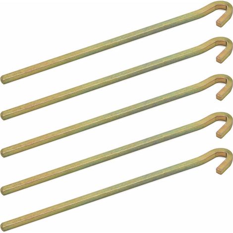 AMANKA Set de 5 Piquets en acier galvanisé 220x6mm Sardines en métal forme carrée avec crochet pour tentes de camping (1/5)