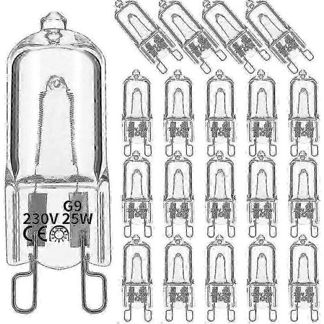 Lot de 20 ampoules halogènes G9 25 W transparentes, dimmables, blanc chaud 2800 K, compatibles avec les luminaires décoratifs et fonctionnels KF (WHBYV). (1/4)