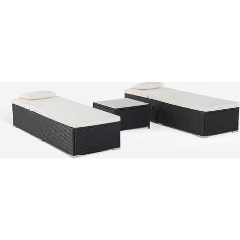 2er-Set Rattan-Gartenliegen mit Outdoor-Tisch Bali - Schwarz