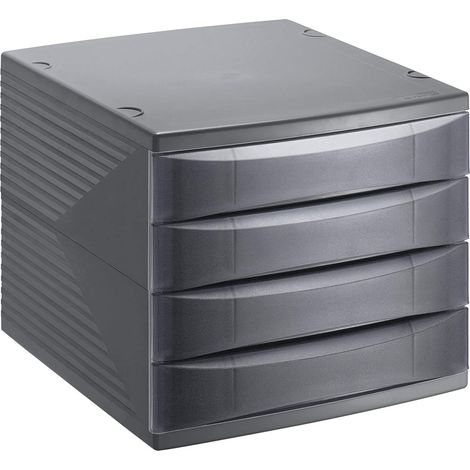 Rotho Quadra Cassettiera/Scatola da Ufficio con 6 Cassetti, Plastica (PS) senza BPA, Nero, 36.5 x 28.0 x 25.0 cm (1/5)