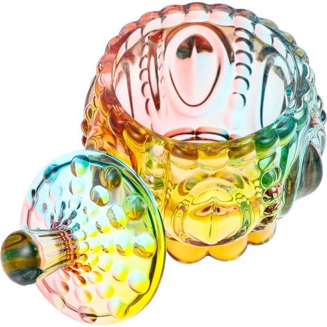 Pot De Rangement en Verre Européen 200 ML Relief Coloré, Récipient Alimentaire Artisanal pour Bonbons Et Bijoux, Décoratif pour Maison Et Bureau, Petit Pot Stable Et Pratique (1/5)