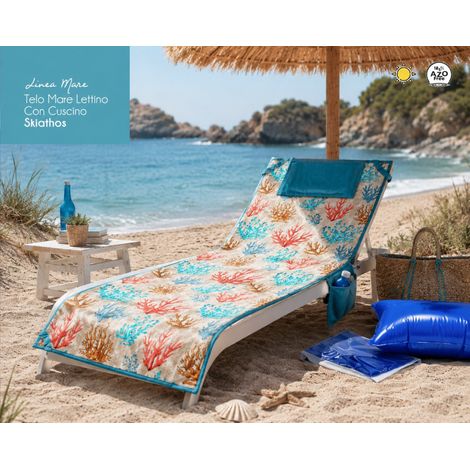 Telo Teddy Coralli Telo Mare Lettino 62x185 in Microfibra con Tasche, Elastici e Cuscino Gonfiabile (1/2)
