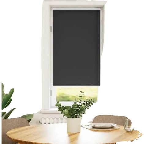 Estor enrollable opaco, material poliéster, fácil de instalar, negro. (1/2)