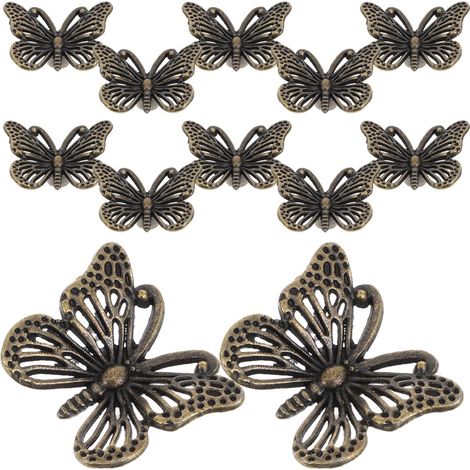 Lot de 12 Boutons de Tiroir en Alliage de Zinc Style Rétro, Poignées Vintage pour Commode, la Cuisine et Placard, Poignées de Meuble Rustiques et Décoratives, Design Papillonné, (1/5)