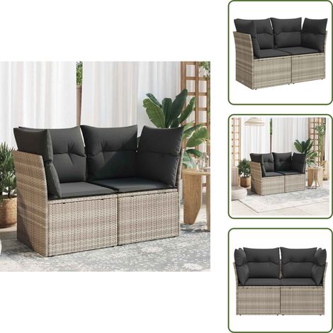 The Living Store Gartensofa mit Kissen 2-Sitzer Hellgrau Poly Rattan - 2-Sitzer (1/5)