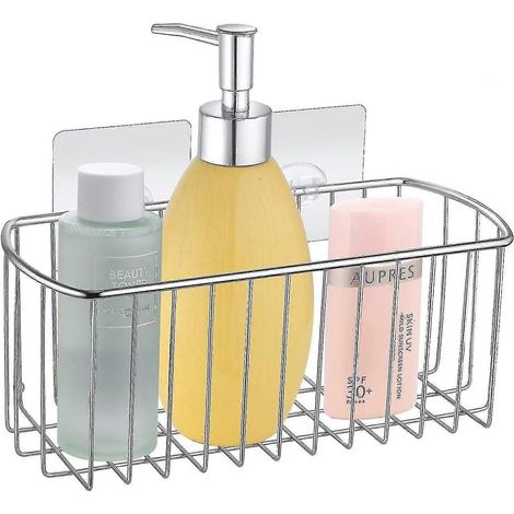 Panier de douche rectangulaire auto-adhésif transparent en acier inoxydable SUS304 sans perçage pour salle de bain. (1/2)