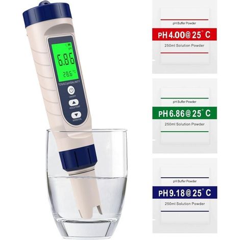 5-in-1 pH-Meter, pH-Wert, TDS, EC, Salzgehalt, Thermometer, Pool-pH-Tester mit hintergrundbeleuchtetem LCD-Bildschirm und Temperaturkompensation (1/4)