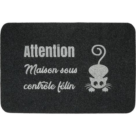 Paillasson d’entrée antidérapant 60×40 cm – Tapis intérieur/extérieur 6 mm – Design brodé Chat – Lavable, Compatible Robot – Idée Cadeau (1/5)
