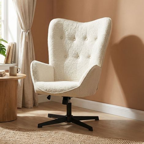 Fauteuil inclinable et réglable en tissu bouclette beige et métal noir (1/5)