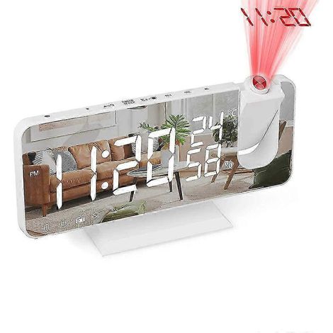 Réveil projecteur à fixation plafond avec chargeur USB - affichage numérique et double fonction d'alarme, réglage de la luminosité sur 4 niveaux, réveil facile. (1/4)