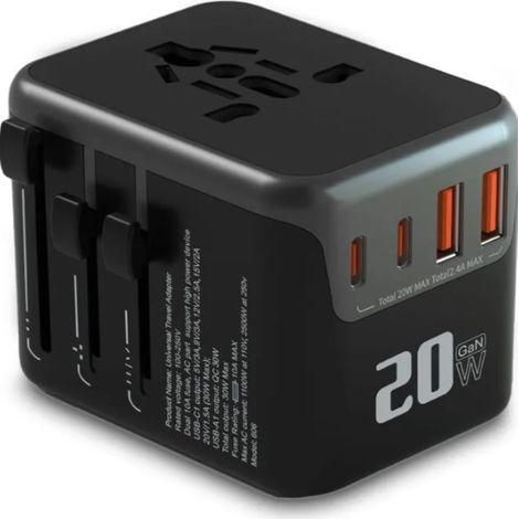 Adaptateur De Voyage - Prise Universelle - 4 Prises + 2 USB A + 2 USB C - Compatible France Vers USA UK CA AU CN JP - 1 Pièce (1/5)