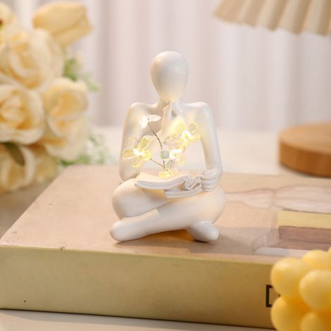 Lampe De Nuit Statue Femme Lisant - Sculpture En Résine Avec Tulipes Illuminées - Décoration Intérieure Bureau Étagère Maison - 12 X 8 Cm - 1 Pièce (1/5)