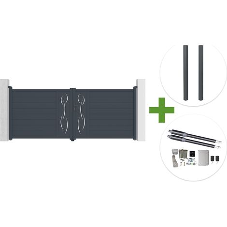 Portail battant 3,5m LIFE H.140cm aluminium gris + 2 poteaux ELDA + motorisation Ranger B150 (1/5)