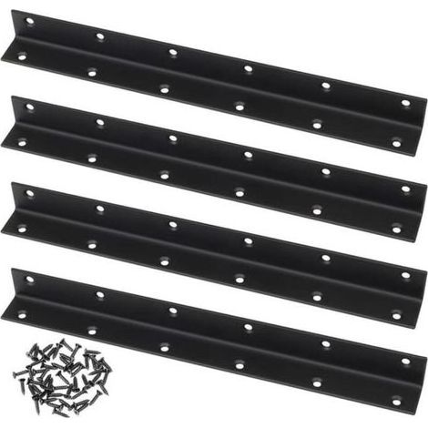 Lot de 4 équerres d'angle noires en L pour jardin,275 x 25 x 25 mm réparation de joints, meubles, étagères, armoires (1/5)