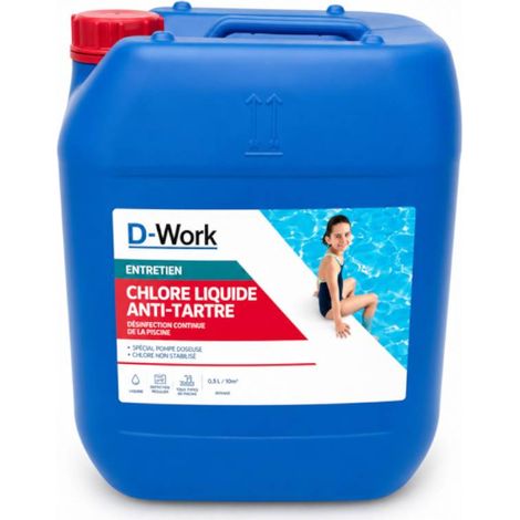 Chlore Liquide Anti Tartre - Bidon 20 l - Traitement Piscine Efficace et Préventif - D-Work