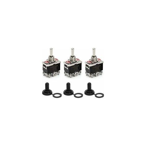 Interrupteur à bascule, AC380V 15A / AC250V 10A, interruptor marcha/arrêt/marche 3 posiciones 6 broches avec capuchon étanche noir, 3 piezas