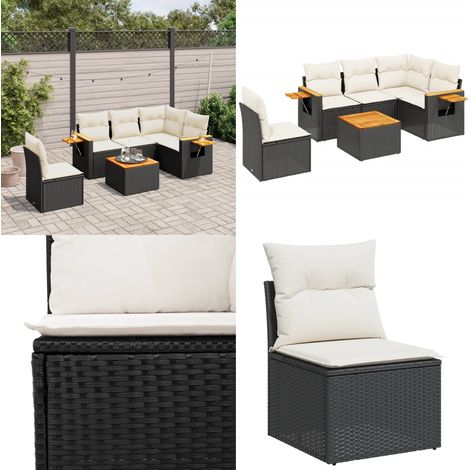 6-tlg. Garten-Sofagarnitur mit Kissen Schwarz Poly Rattan - Gartenmöbel - Esszimmergarnituren - Rattan Möbel - Outdoor Furniture - Lounge Set - Home & Living (1/5)