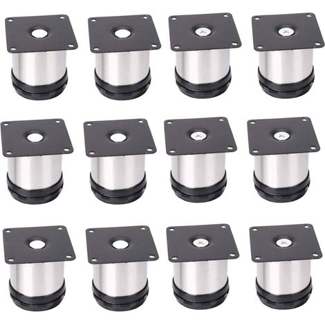 12 Pieds De Meubles RéGlables En Acier Inoxydable,Réglables 50 mm De Hauteur épaissir les pieds d'armoire Pieds de table Pieds de meubles,Acier inoxydable brossé,Hauteur réglable 0-15 mm (1/5)