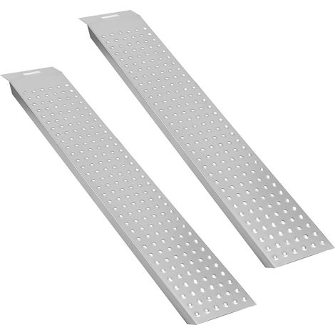 TolleTour Rampe de chargement lot de 2, 135 cm, rigide, surface perforée antidérapante, argent, pour moto, quad et remorque (1/5)