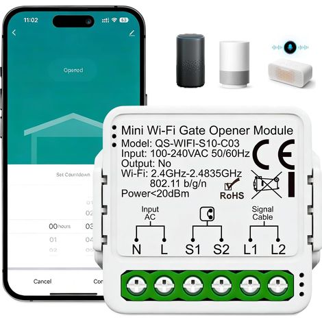 Module D’interrupteur Connecté de Garage, Commande Intelligente de Portail Roulant, Ouvre-Porte de Garage Connecté WIFI, Ouvre Portail Connecté Commande à Distance via L’application Smart Life/Tuya (1/5)