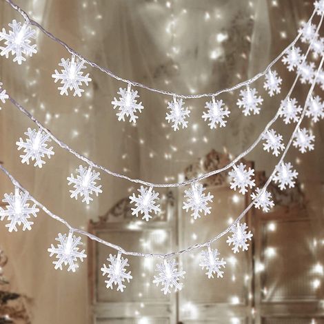 Guirlande Lumineuse Flocon De Neige - 40 Led Blancs - Fonctionne Sur Piles - Étanche - Pour Décoration Intérieure Et Extérieure - 1 Pièce (1/5)